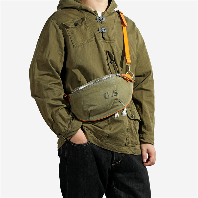 American-style Vintage Washed Canvas With Leather Patchwork Large Capacity