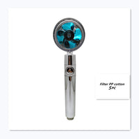 Propeller Driven Shower Head With Stop Button And Cotton Filter Turbocharged High Pressure Handheld Shower Nozzle