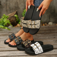 Womens Retro Plus-Size Platform Sandals With Double Buckles