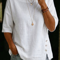 Asymmetrical Button Design Round Neck Loose-fitting Casual Top