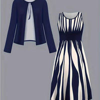 Color-block Elegant And Sophisticated Professional Coat Paired With A Dress Set