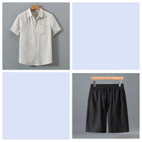 Men's Pure Linen Shorts and Short Sleeve Shirt Set - Summer Loose Casual Lightweight Outfit - Premium Apparel Deal | Everyday Home Deal
