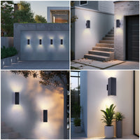 12in Outdoor Wall Lights 4 Packs,Modern Square Outdoor Porch Light,Square Cylinder Up Down Lights Aluminum Waterproof Wall Lighting Exterior Light For Porch Patio Garage No Bulb