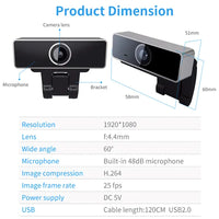 FHD 1080P Webcam USB PC Computer Webcam Auto Focus With Microphone 60-Degree Widescreen Desktop Laptop Webcam Live Streaming Webcam