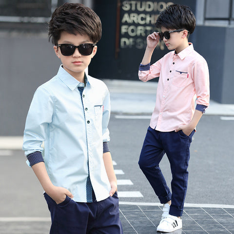Boys' Spring & Autumn Trendy Polka Dot Long-Sleeve Lapel Shirt — Premium Student Apparel | Everyday Home Deal