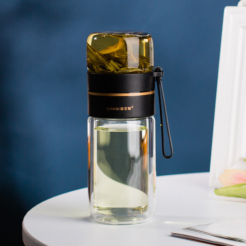 Double Wall Glass Tea Infuser Bottle | Leakproof Tea Separation Water Bottle | Everyday Home Deal