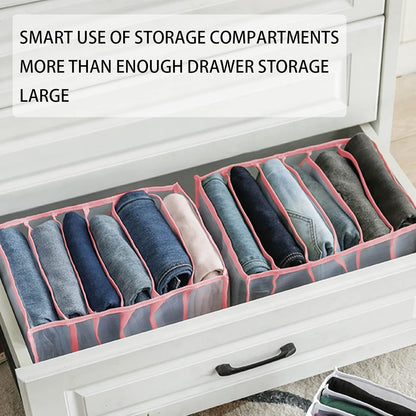2PCS Wardrobe Clothes Organizer, Drawer Organizer Clothes Organizer Wardrobe Organizer Jeans Compartment Storage Box Foldable Closet Drawer Organizer, Mesh Clothes Organizer for Folded Clothes, Pink