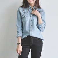 Womens Fashionable Loose-fitting Versatile Denim Shirt