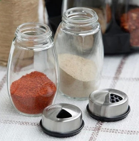 7-Piece Glass Spice Jar Set with Rack | 6 Condiment Jars | Everyday Home Deal