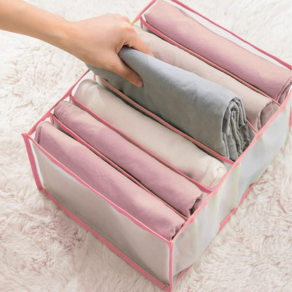 2PCS Wardrobe Clothes Organizer, Drawer Organizer Clothes Organizer Wardrobe Organizer Jeans Compartment Storage Box Foldable Closet Drawer Organizer, Mesh Clothes Organizer for Folded Clothes, Pink