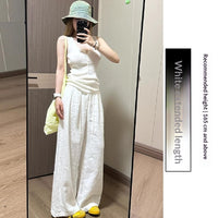 White Cotton-linen Wide-leg Viscose Floor-length Pants
