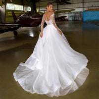 Embroidered Long Sleeve Off-the-shoulder Wedding Dress