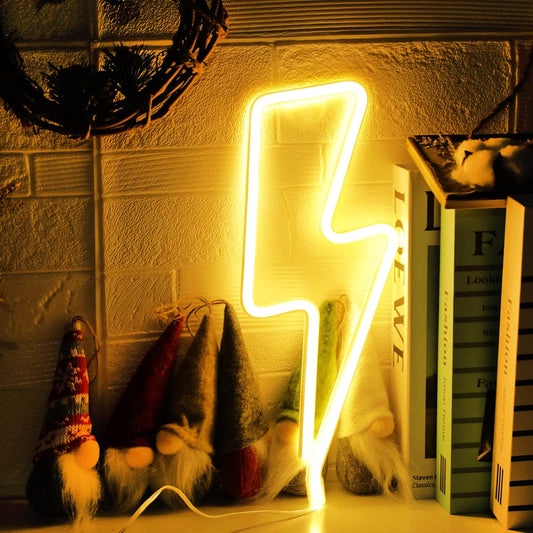 LED Lightning Bolt Neon Signs, Neon Signs for Bedroom Battery or USB Powered Hanging Led Neon Lights, Neon Signs for Wall Decor Christmas Wedding Party Game Room Bar Yellow
