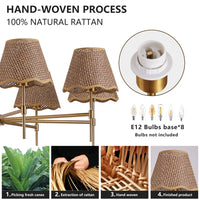 Golden Farmhouse Pendant Light 8-light Bohemian Pendant Light 38.6, Using Large Rural Rattan Pendant Light Fixtures With Adjustable Height Hangers, Suitable For E12 Base Bulb Not Included