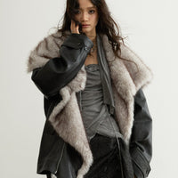 Handsome Detachable Fur-collar PU Leather Jacket