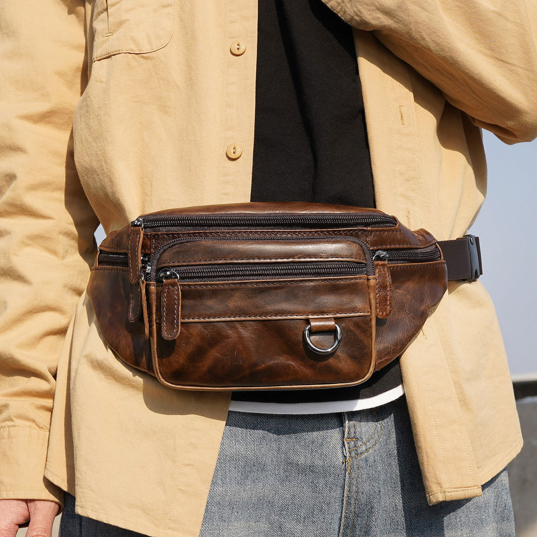 Men's High-End Full-Grain Leather Lightweight Chest Bag — Premium Apparel Deal | Everyday Home Deal