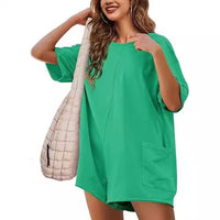 Relaxed-fit Casual Short-sleeve V-neck Backless Jumpsuit With Shorts