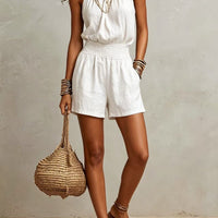European And American-style Sleeveless Womens Minimalist Linen-blend Jumpsuit
