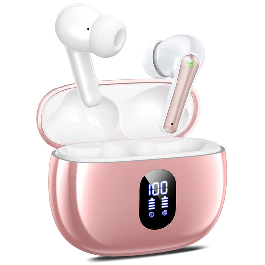 Wireless Earbuds, Bluetooth Ear Buds with Big Bass Stereo Sound, 65 Hours Playtime, Lightweight In-Ear Fit Earphones, IPX7, Hands-Free Calls with AI for Iphone, Android, Pad, Sports, Workout