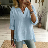 Loose Casual V-neck Three-quarter-sleeve T-shirt For Women