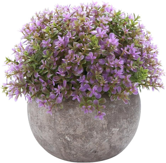 Artificial Plant Potted Mini Fake Plant Decorative Lifelike Flower Green Plants Fake Flowers Small Fake Plants for Home/Office Decor/Desk/Kitchen/Bathroom/Shelves Purple Decor