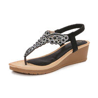 Womens Bohemian-Style Flip-Flops With Beaded And Rhinestone Buckles Elastic Back Strap