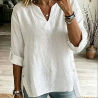 Loose Casual V-neck Three-quarter-sleeve T-shirt For Women