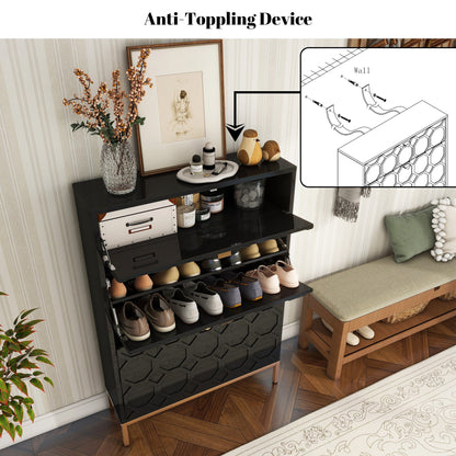 Shoe Organizer 24 Pairs Wood Shoe Storage Cabinet with Drawers