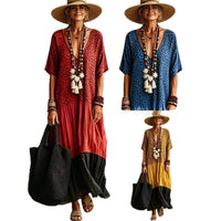 Casual Leopard-Print Colorblock V-Neck Dress