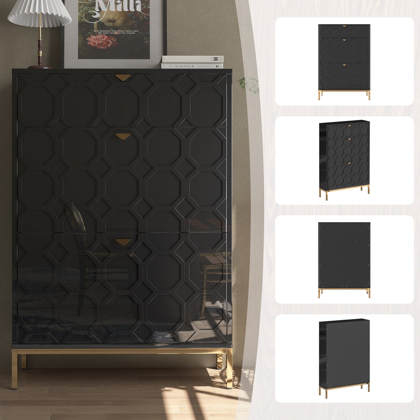 Shoe Organizer 24 Pairs Wood Shoe Storage Cabinet with Drawers