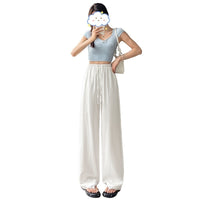 White Cotton-linen Wide-leg Viscose Floor-length Pants