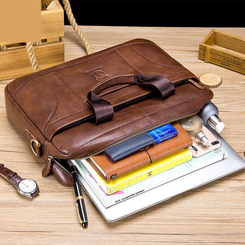 Full-Grain Leather Large-Capacity Retro Men's Briefcase - Premium Apparel Deal | Everyday Home Deal