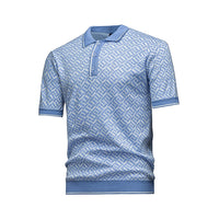 Men's Short Sleeve Knit Polo Shirt (Geometric Interwoven Pattern) - Premium Apparel Deal | Everyday Home Deal