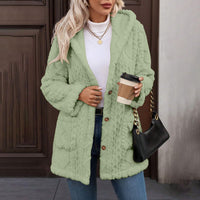 Hooded Solid-Color Cardigan With Buttons, Long-Sleeve Casual Jacket
