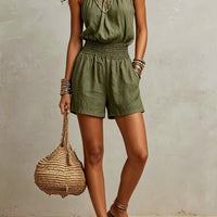 European And American-style Sleeveless Womens Minimalist Linen-blend Jumpsuit