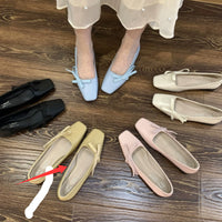 Milk-yellow Square-toe Low-cut Gentle Pumps