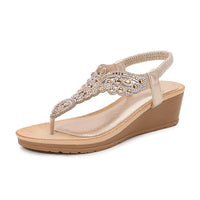 Womens Bohemian-Style Flip-Flops With Beaded And Rhinestone Buckles Elastic Back Strap
