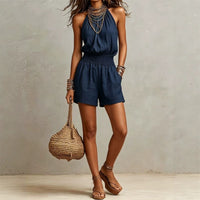 European And American-style Sleeveless Womens Minimalist Linen-blend Jumpsuit