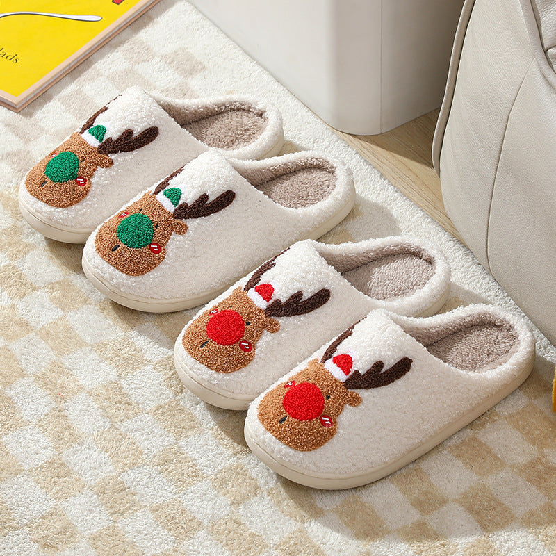 Christmas Shoes Winter Home Slippers Elk Soft Cozy Bedroom Slipper Slip On House Shoes | Everyday Home Deal