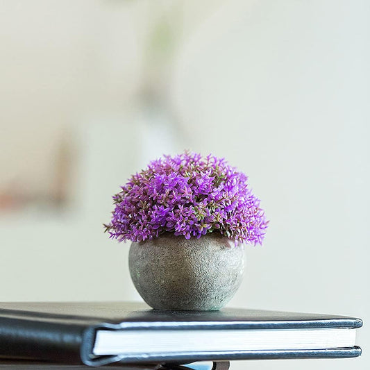 Artificial Plant Potted Mini Fake Plant Decorative Lifelike Flower Green Plants Fake Flowers Small Fake Plants for Home/Office Decor/Desk/Kitchen/Bathroom/Shelves Purple Decor