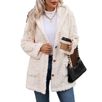 Hooded Solid-Color Cardigan With Buttons, Long-Sleeve Casual Jacket