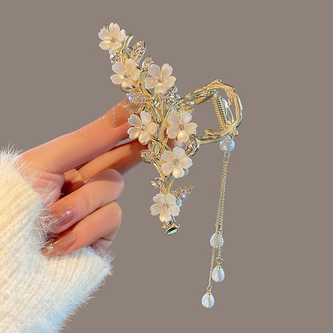 Large Metal Pearl Bell Orchid Tassel Hair Clip - Premium Fashion Deal | Everyday Home Deal