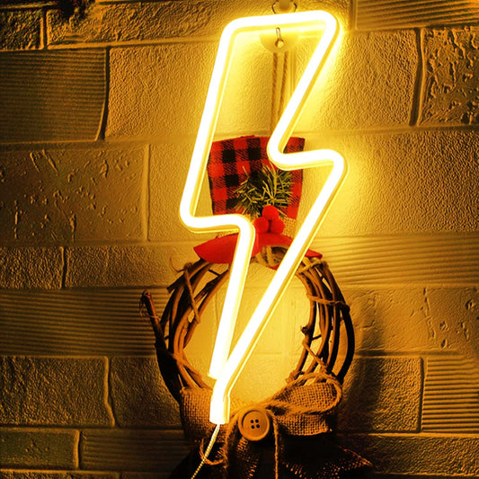 LED Lightning Bolt Neon Signs, Neon Signs for Bedroom Battery or USB Powered Hanging Led Neon Lights, Neon Signs for Wall Decor Christmas Wedding Party Game Room Bar Yellow