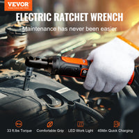 3/8" Cordless Electric Ratchet Wrench Set, 12V 33 Ft-lbs Power Ratchet Tool Kit, 45-Min Fast Charge, 2-Pack 2.0Ah Battery, Built-in LED Light, Variable Speed Trigger, 10 Sockets