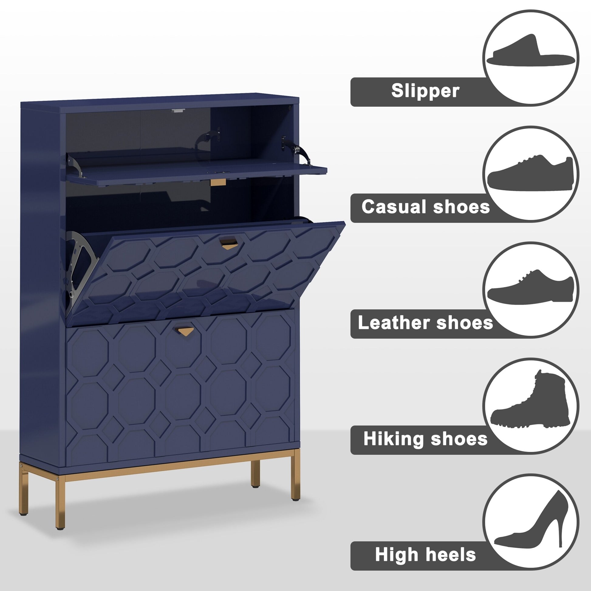 Shoe Organizer 24 Pairs Wood Shoe Storage Cabinet with Drawers