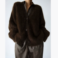 Loose V-neck Button Cardigan Fall Winter Fashion Single Breasted Knitted Sweater Top Women's Clothing