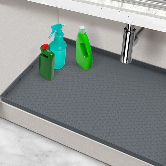 Waterproof under Sink Mat, 28" X 19" Silicone under Sink Mats for Kitchen, under Kitchen Sink Mats and Protector Mat, Sink Cabinet Protector Mats for Bathroom, Gray