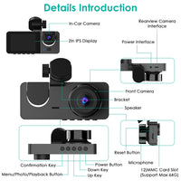 3-channel Car Camera With 32GB MMC Card
