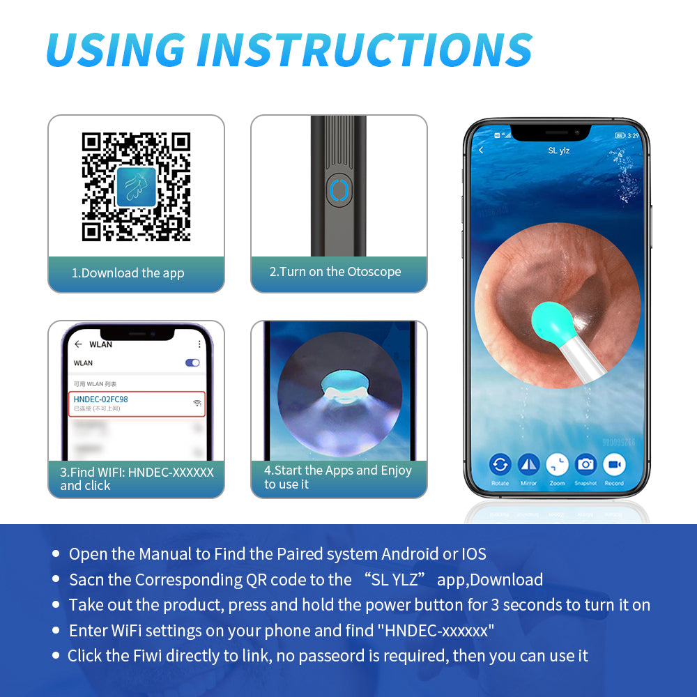 NE3 Ear Cleaner Otoscope Ear Wax Removal Tool With Camera LED Light Wireless Ear Endoscope Ear Cleaning Kit For I-phone | Everyday Home Deal