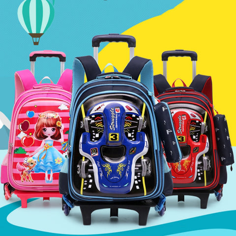 Primary School 3D Car Detachable Waterproof Trolley Roller Backpack — Premium Utility Deal | Everyday Home Dea